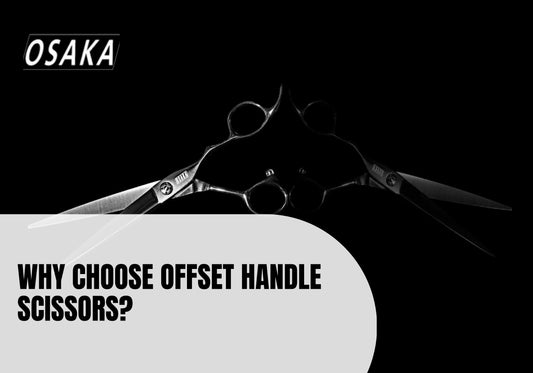 OSAKA Zeta offset handle scissors showcasing precision Japanese steel construction and ergonomic handle design for professional barbers